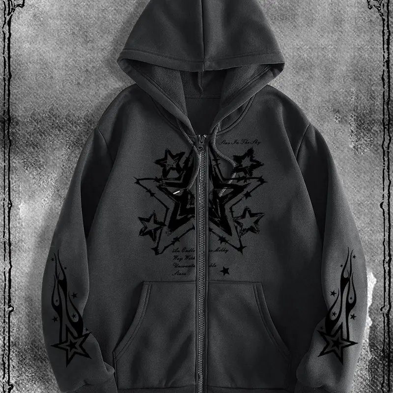 Academy Star Original Graphic Unique Print Fitted Knit Long Sleeve Hoodie Sweatshirts, Stylish Streetwear for Casual Occasions, Perfect Match for School Fashion, Graphic Hoodies