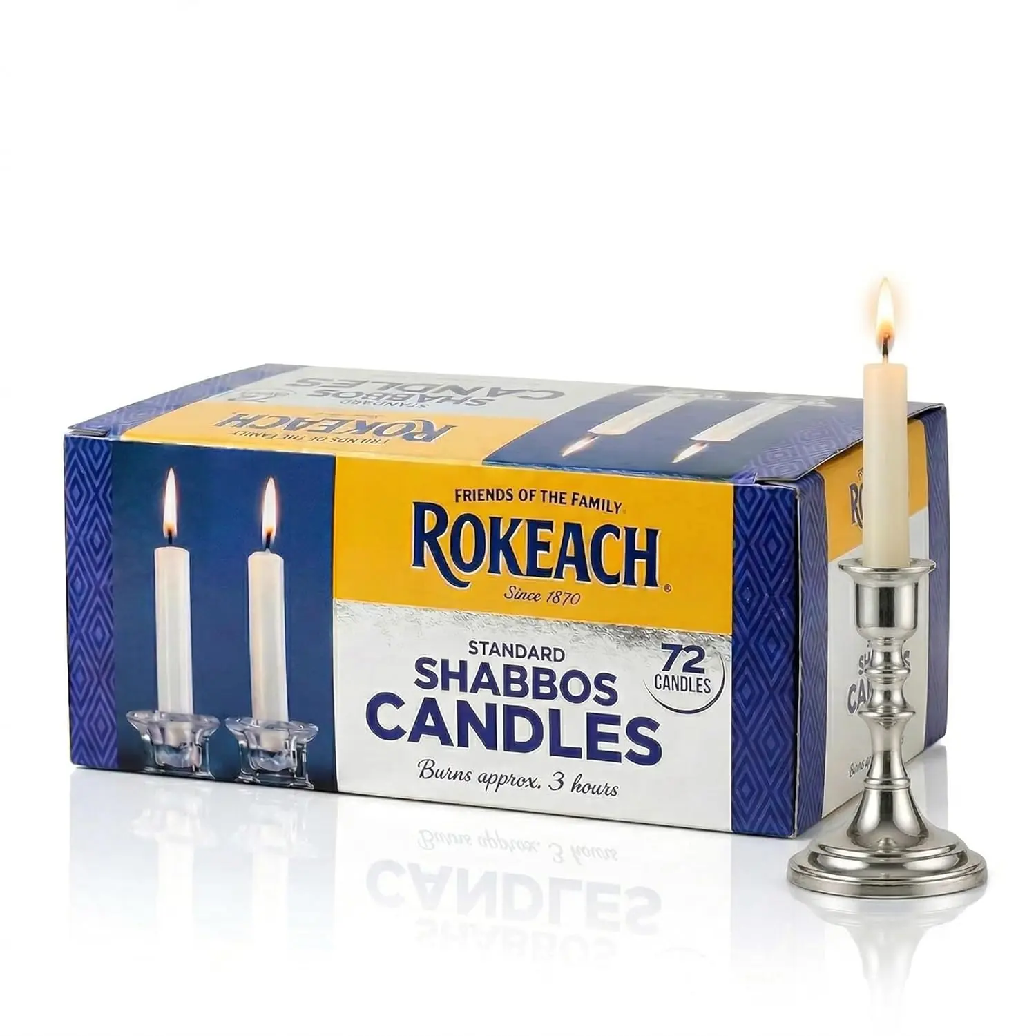 Standard Shabbat Candles for Home Decor, 72-Count White Paraffin Wax Sabbath Candles with 3-Hour Burn Time