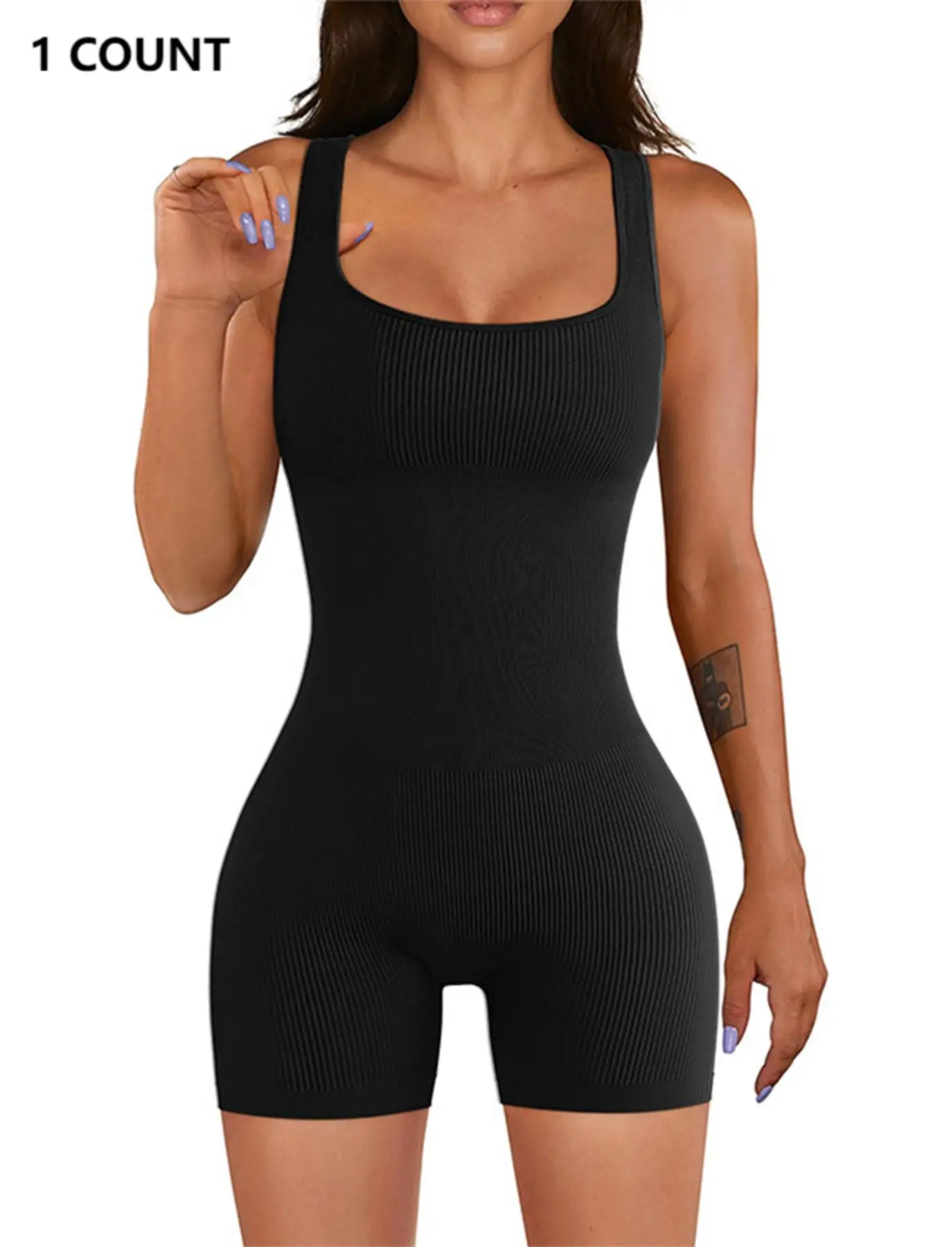 Women's Solid Backless Ribbed Underwear Shapewear Bodysuit, Casual Comfy High Stretch Romper for Daily Wear, Ladies All-Season Shapewear, Fitted Bodysuits
