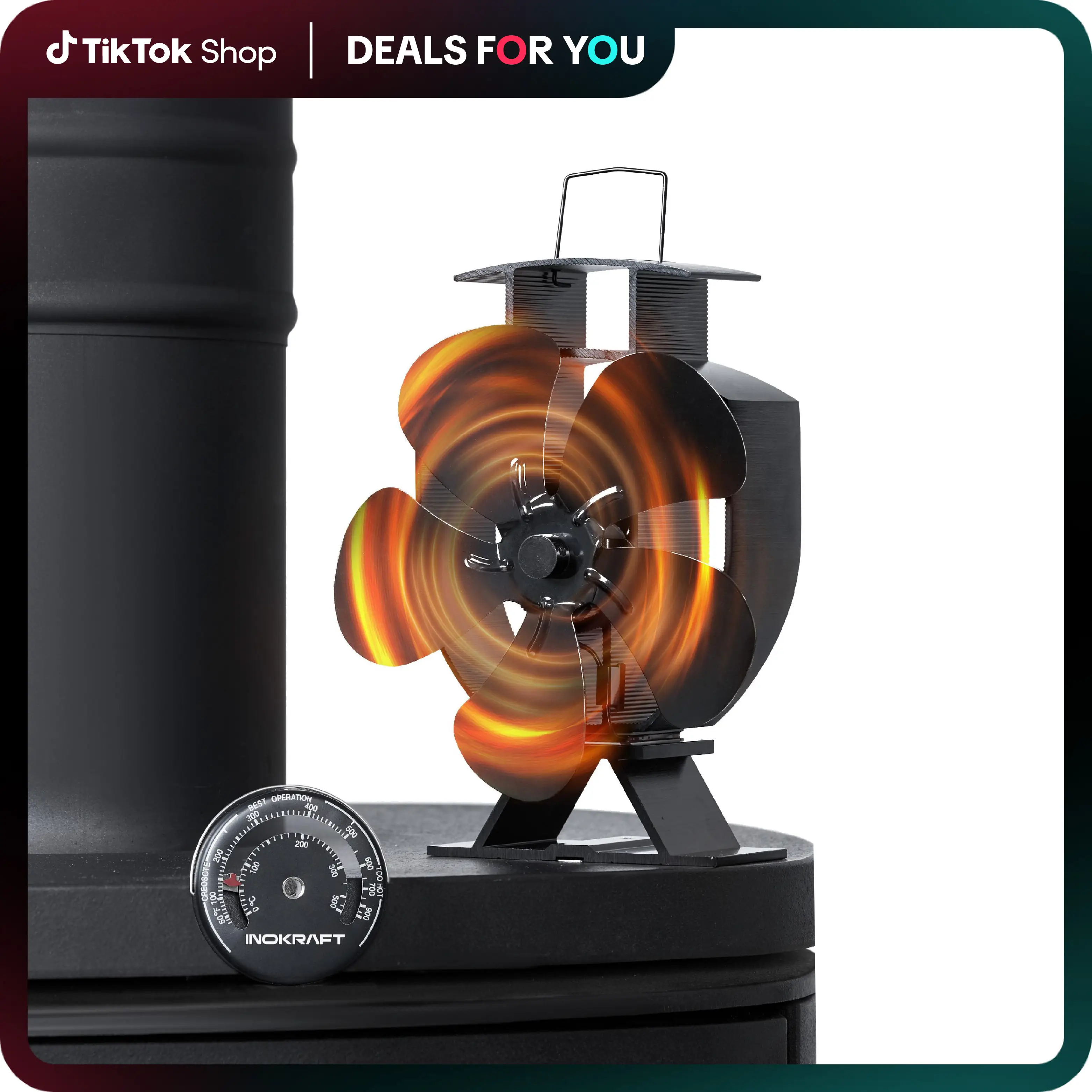 InoKraft Wood Stove Fan for Wood/Log Burner/Fireplace, Wood Stove Fan Heat Powered Which Needs no Electricity, Holiday Gift, Christmas Gift