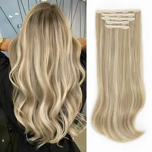 ALXNAN Clip in Hair Extensions Synthetic Dirty Blonde Hair Extensions Long Stright Layered Hair Extensions for Women Curly Wavy Hair Extension