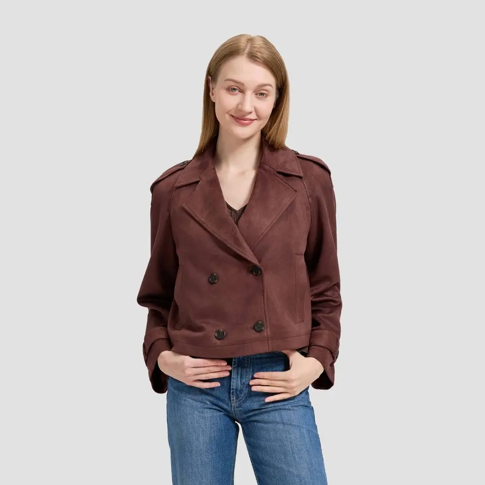 Women's Faux Suede Cropped Trench Coat - Universal