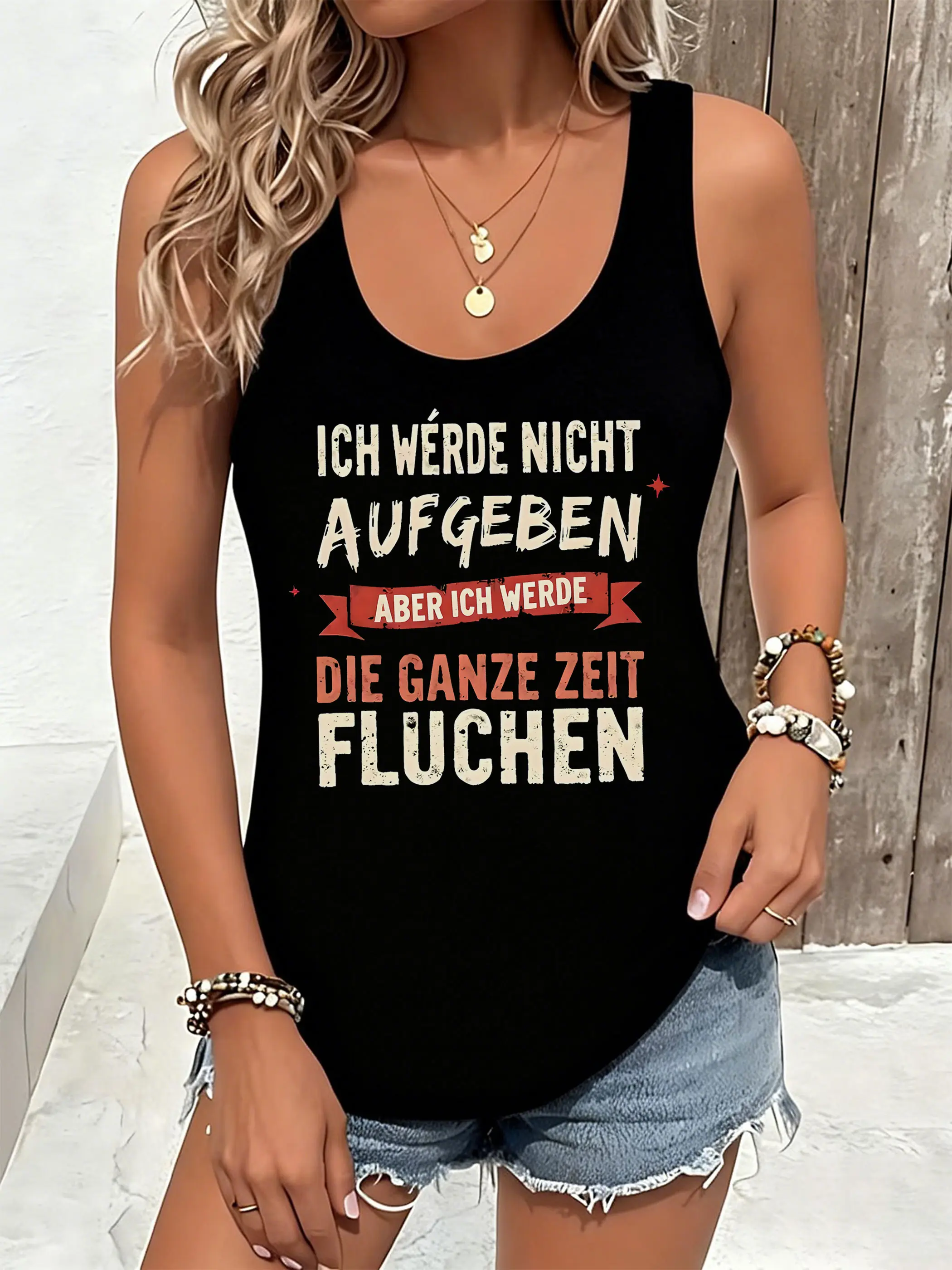 Women's Tank Top German Self-Deprecating Slogan: "Won't Give Up But Will Complain" Versatile for Daily Wear