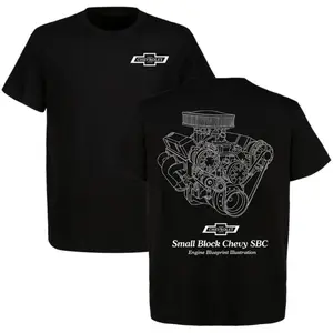 Small Block Chevy SBC Engine Blueprint Illustration T-shirt, Detailed Muscle Car Design, Engine Lovers, Menswear, Gift For Men For Dad, Streetwear