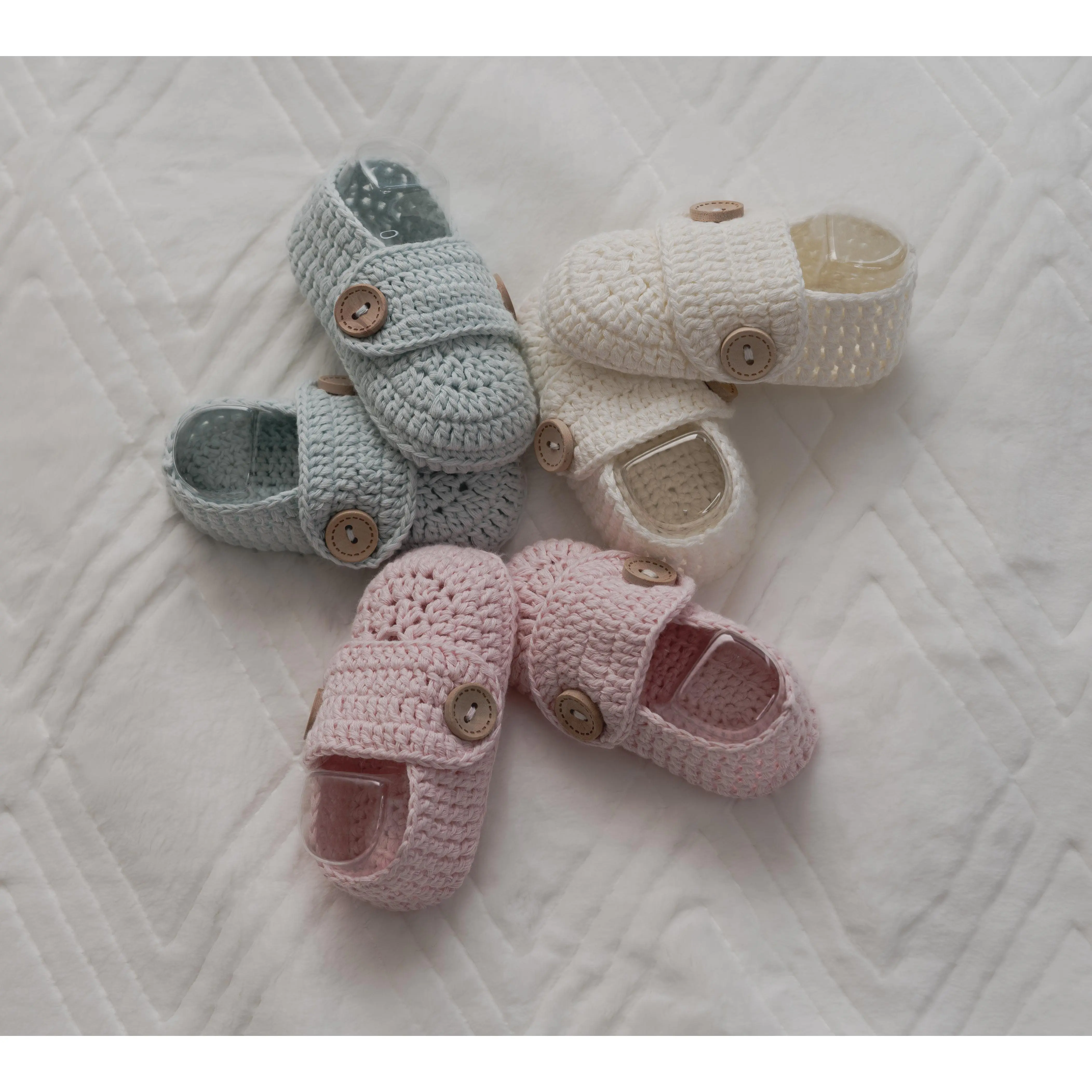 Hand Knitted Crochet 100% Cotton Newborn Baby Booties/ Baby Shoes