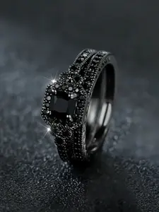 2pcs/set Women's Elegant Fashion Cubic Zirconia Rings Set Bride Engagement Ring, Casual Versatile Accessories, Streetwear Jewelry