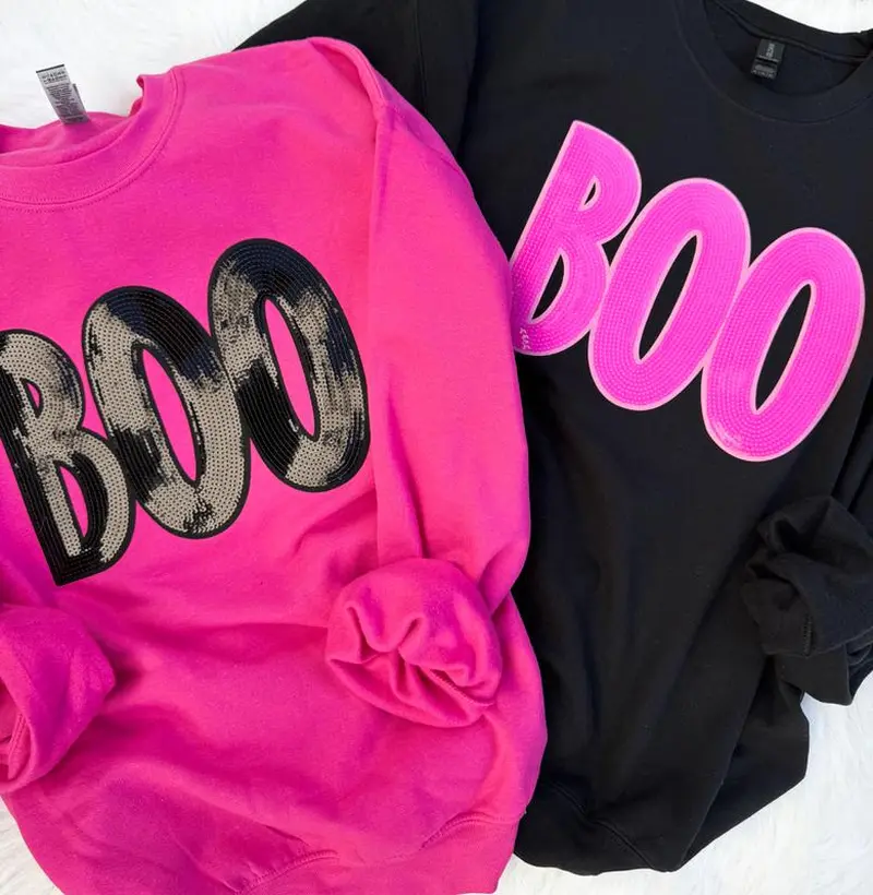 Women'S Boo Sequin Patch Halloween Sweatshirt - RESTOCK COMING 10/12