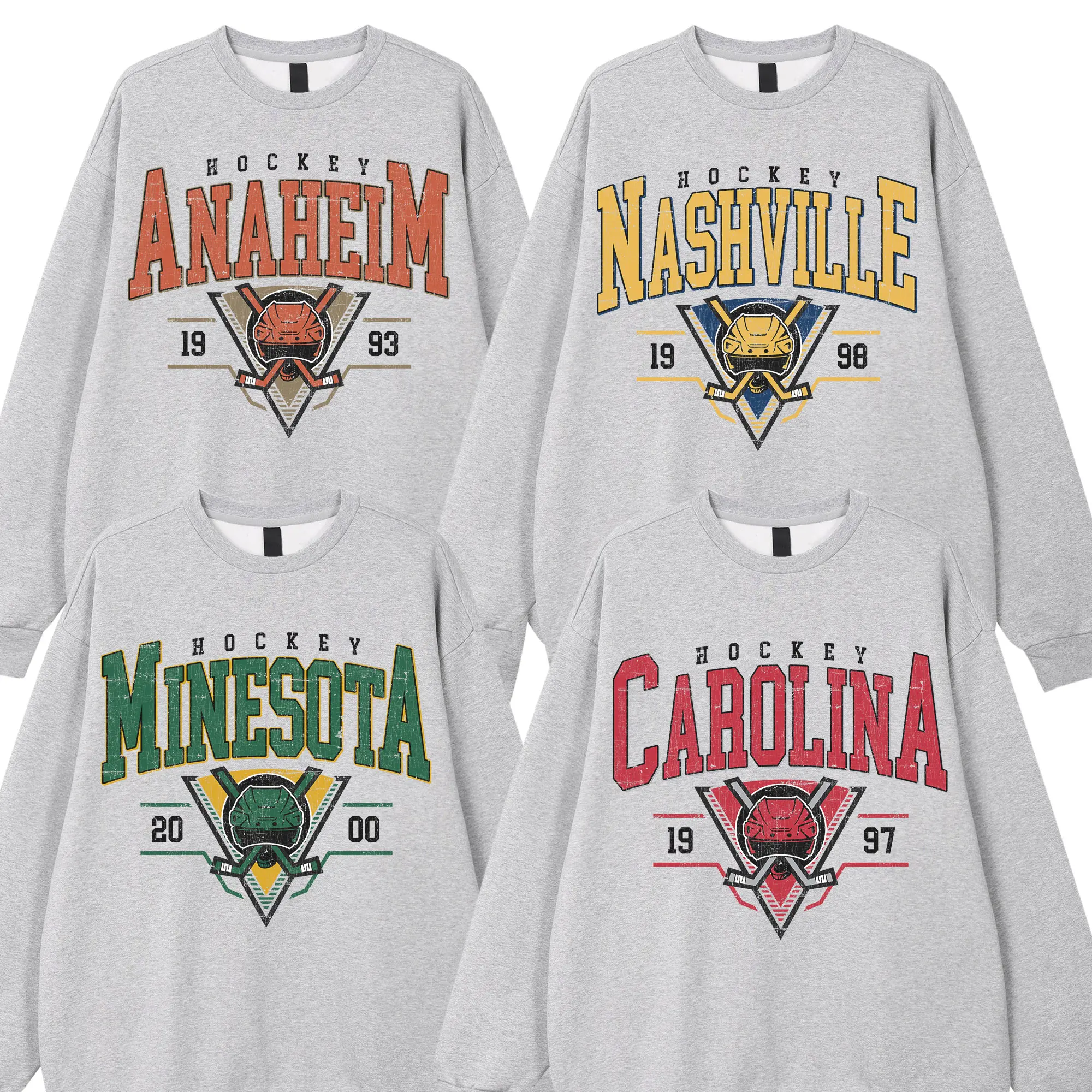 Retro All Hockey Team Sweatshirt, Classic Sport Shirt, Ice Hockey Grey Crewneck Menswear Street Wear