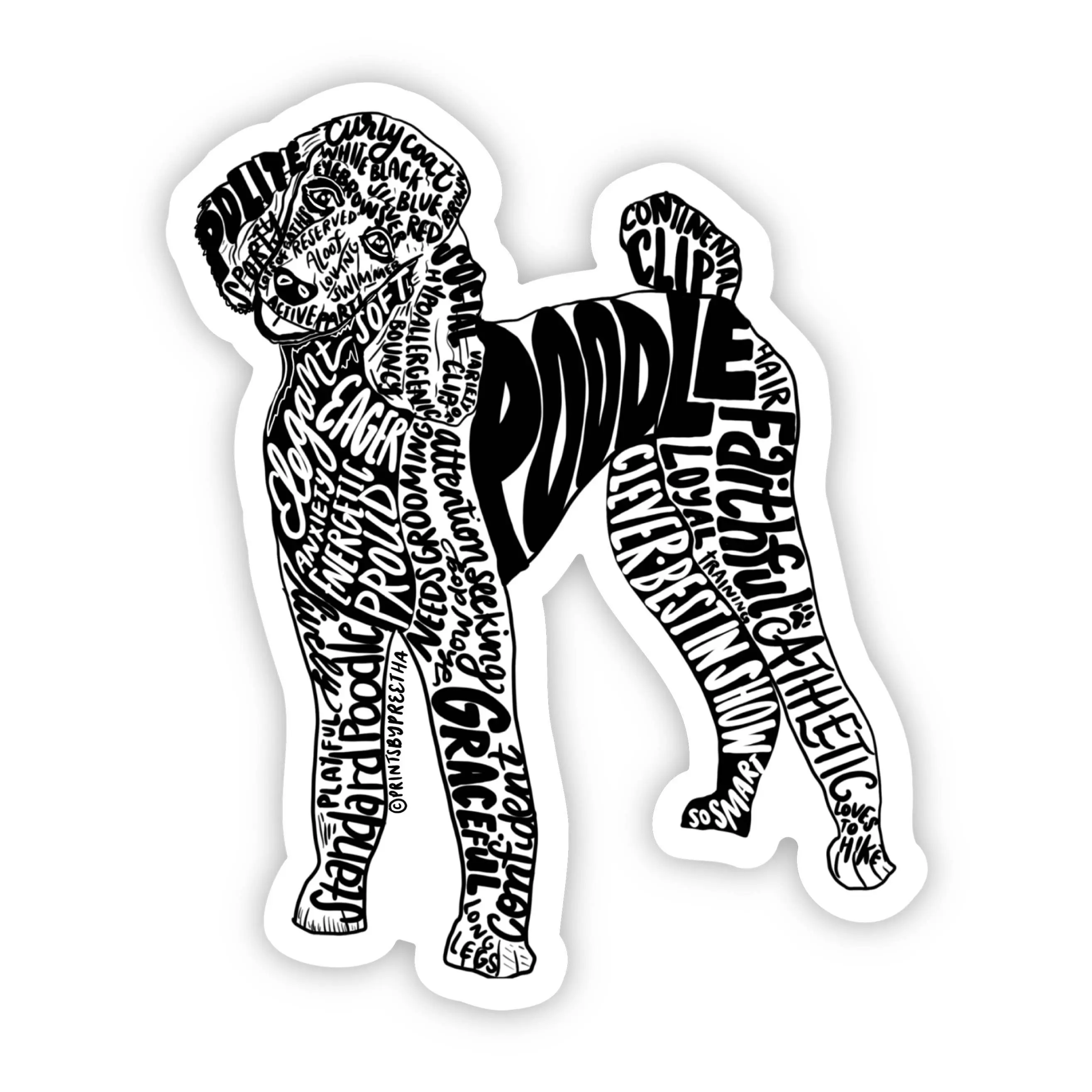 Poodle Dog 4-inch Vinyl Sticker, Pet Stickers