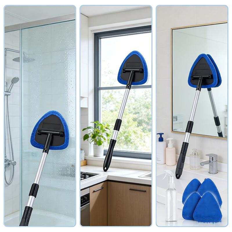 Windshield Cleaning Tool for Car Interior Glass, Car Window Cleaner Tool with Extendable Handle & 180° Swivel Head, Streak-Free Auto Glass Cleaner Kit with Reusable Microfiber Pads & Spray Bottle, Car Accessories for SUV Truck