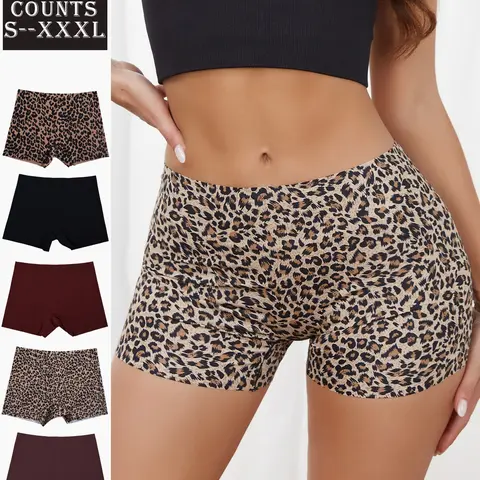 Women's Seamless Underwear Set, Fitted Mid-Waist Panties, Leopard Pattern, Casual All-Season Wear, Non-Slip Design, Fashion Panties