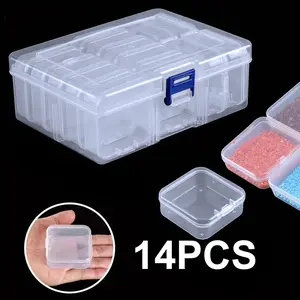 14 Pack Small Plastic Containers, Clear, Large Plastic Box Included, Small Bead Organizer, Portable & Hangable, Ideal for Beads, Jewelry, Meds, Clear Storage Box