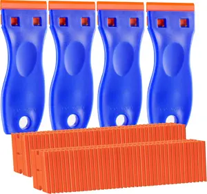 4 PCS Plastic Razor Blade Scraper and 120 PCS Plastic Razor Blades Cleaning Scraper Tool for Remover Adhesive Stickers Decals Glass Labels Cars Windows
