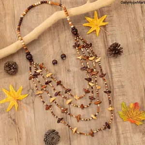 Multi-Layer Handmade Wooden Bead Long Necklace - Bamboo-Wood Sweater Chain, Ideal Anniversary Gift
