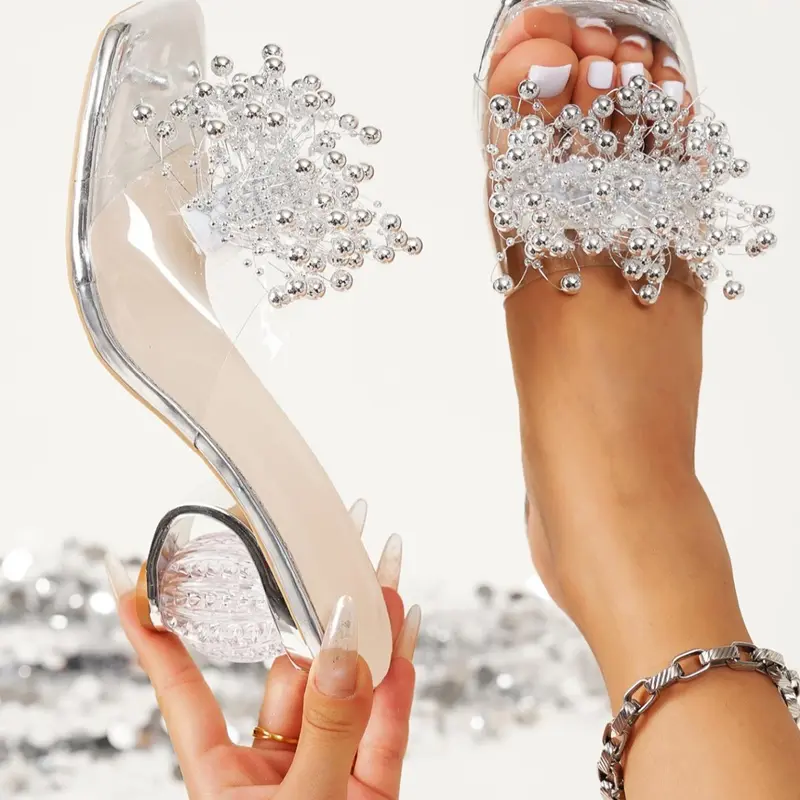 Women's Fashionable Transparent High-Heel Sandals, Elegant Square-Toe Design, Perfect for Party & Daily Wear Footwear
