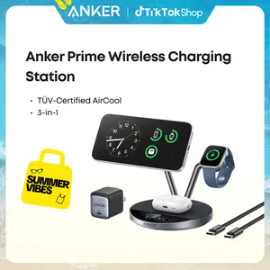 #SummerVibes Anker Prime MagSafe Charger Compatible, 3-in-1 Charging Station, Qi2 25W Certified Wireless Charger Dock Stand, Smart Display with TEC Active Cooling, for iPhone 17, Apple Watch, AirPods, and More summervibes