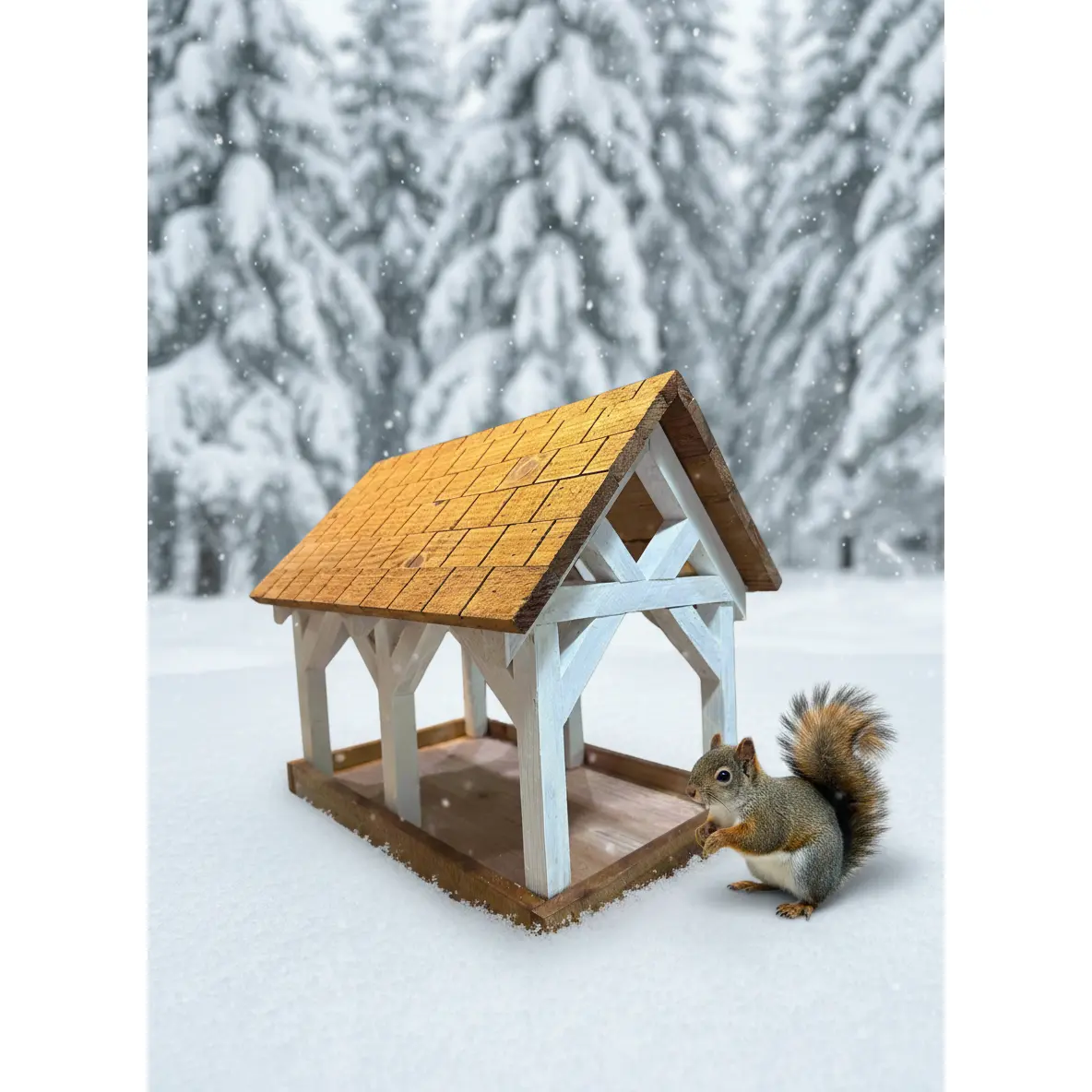 Deluxe Timber Frame Fly Thru Bird Feeder