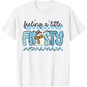 Women's winter holiday and Christmas Graphic T-Shirt - 100% Cotton Short Sleeve Crew Neck Regular Fit Casual Wear | Soft & Breathable Fabric, Durable Print, Everyday Comfort, Machine Washable, cute and festive cartoon style with Christmas elements a