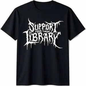 100%cotton Death Gothic Print Support Your Local Library Style Lovers T-Shirt Menswear Top Vintage Distressed