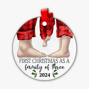 Personalized "First Christmas as a Family of Three" Ceramic Ornament sublimation ornaments