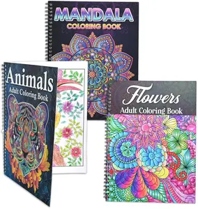 3 Pack Adult Stress Relief Coloring Book, 60 Page Mandalas, Animal & Flower Patterns, Spiral Bound Women Coloring Books for Mindfulness & Relaxation for Christmas, Birthday&Holiday Party Gifts