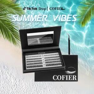 【9-Flora】Cofier No Glue Lash Kit Jelly-Coated Base Self Adhesive Individual Eyelashes Easy Makeup Application with Tweezers 80/100/160 Pcs for Salon-Like Results - Cosmetic #Summervibes