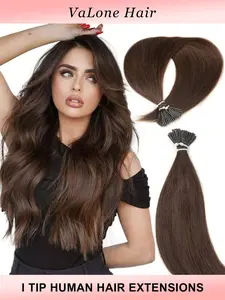 50 Strands I Tip Hair Extensions Real Hair Extensions Human Hair Extensions Color 02# Dark Brown Straight Human Hair Keratin Extensions Invisible I tip Human Hair Extensions