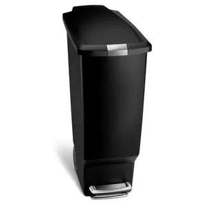 40 Liter / 10.6 Gallon Slim Kitchen Step Trash Can With Secure Slide Lock, Black Plastic