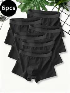 6-Pack Men's Solid Color Boxers, High-End Four-Way Stretch Trunks, Moisture-Wicking Sporty Casual Underwear for All Seasons