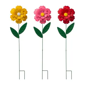 Glitzhome McKenzie Rose Dimensional Flowers Yar d Stakes S/3