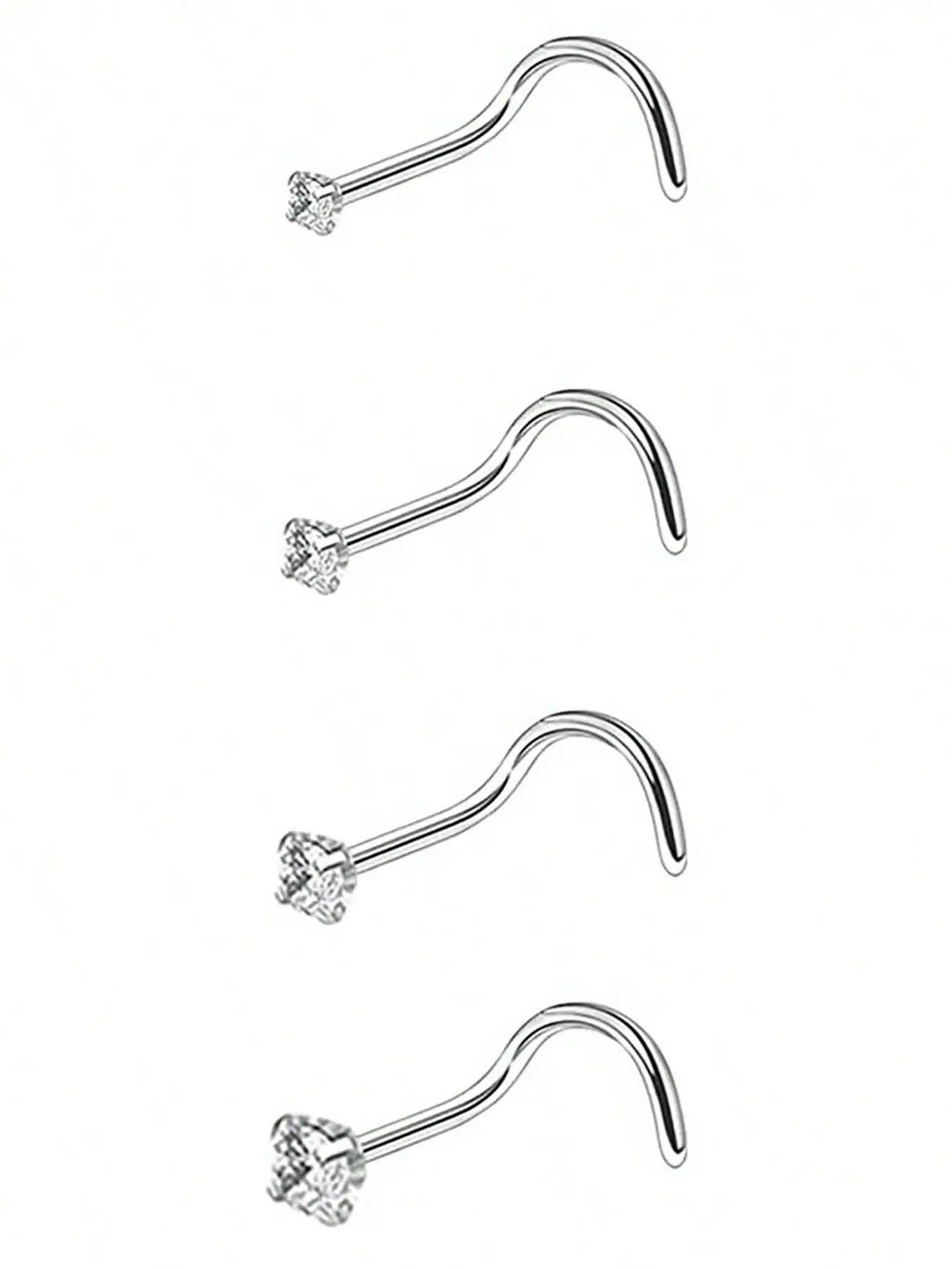 4pcs 1.5/2/2.5/3mm Shiny Cz Cubic Zirconia Nose Studs, Nose Rings Studs, Geometric Design, Copper Material, All-Season Wear, Casual Style, Non-Precious Metal, Nose Piercing Jewelry, Body Piercing Jewelry