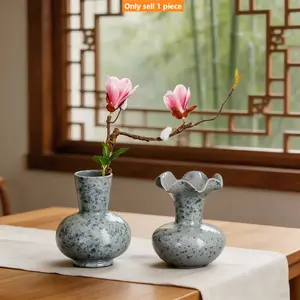Ceramic Bud Vase | Mini Rustic Glazed Flower Vase for Home Decor, Aesthetic Small Vase for Living Room, Bedroom, Coffee Table, Office - Boho Farmhouse Style, Unique Lotus Mouth/Straight Neck Design