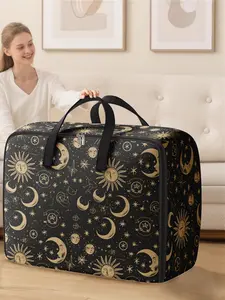 Large Starry Moon Pattern Storage Box with Handles, Space-Saving Organizer for Bedding and Clothes, Ideal for Moving, Travel, and Dorms, Clothes Dresser Storage