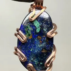 Large Azurite w/ Malachite inclusions Copper Handmade PENDANT Artisan Crafted Unique Gift Anniversary Auspicious Birthday Daily Engagement