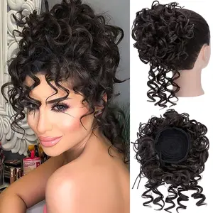 MY-LADY Drawstring & Clip In Afro Puff Chignon Extensions Synthetic Short Hair Pieces Updo Hair Buns Ponytail Curly Messy Bun Hair Extensions for Women