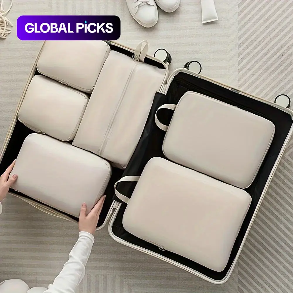 Compression Packing Cubes, 6 Counts/set Durable Lightweight Organizers, Luggage Organization, Portable Storage Bags for Clothes, Luggage and Closet, Travel Accessories, Travel Compression Bags #GLOBAL PICKS