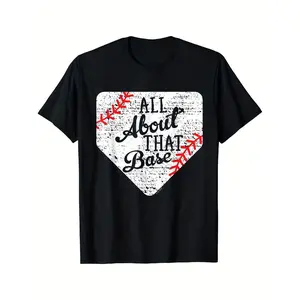 All About That Base Cute Mom Baseball Team T-Shirt - 100% Cotton, Soft & Breathable, Casual Crew Neck Tee with Fun Baseball-Themed Print, Perfect for Daily Wear, Workouts, or Team Activities, Soft Casual Tee with Melody Pattern Print for Men & Women