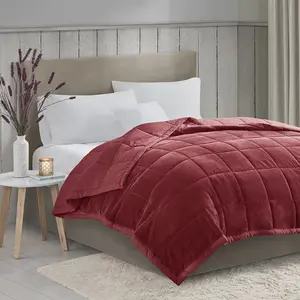 Madison Park MP51-8139 108 x 90 x 0.25 in. Coleman Reversible HeiQ Smart Temperature Down Alternative Blanket, Burgundy - King Size