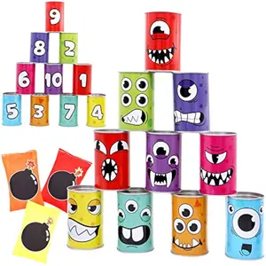13 Pcs Carnival Bean Bag Toss, Knockdown Can Game Set, Holiday & Birthday Party Games, Outdoor Lawn Yard Activity for Kids Party Favors, Easter Egg Hunt for Classroom Gifts (Monster Style)