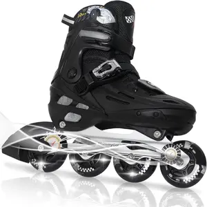 High-Performance Inline Skates for Kids Youth, 4 Size Adjustable, Flashing PU Wheels, ABEC-7 Bearings, TPR Brake, EVA Comfort Liner, Beginner Training Skates Ages 6-12, Carbon Steel, Ethylene Vinyl Acetate