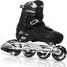 Unisex Race Car Look Inline Skates for Teen Youngsters & Adults (Beginners), 4-Size Adjustable Push-Button Fit, Flashing PU Wheels, EVA (Ethylene Vinyl Acetate) Comfort Liner, TPR Components, ABEC-7 Bearings, Carbon Steel Parts for Smooth Safe Skating