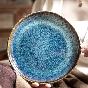 Vintage Luxury Ceramic Plates, 8.5/10.5 Inch Irregular Design, Spotted Glaze, Perfect for Formal Dining & Home Decor Gift, Dinner Plates
