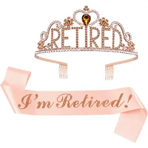 Retirement Party Decorations Retired Tiara/Crown Retired Sash for Women Retirement Gifts Retirement Party Supplies Gifts Favors (Rose Gold)