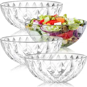 4 Pack Clear Plastic Serving Bowls, Large Unbreakable Salad Bowls for Fruit, Salad, Popcorn, Chips, Dips, Condiments, Party Snack and , 9 inch