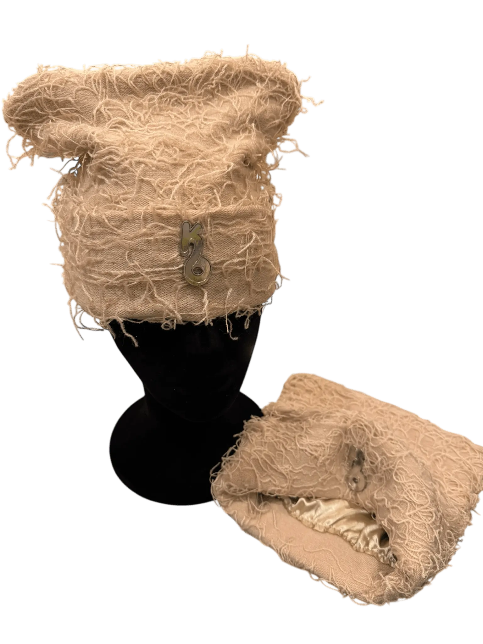 Tan Boxed Distressed Beanie - Satin Lined