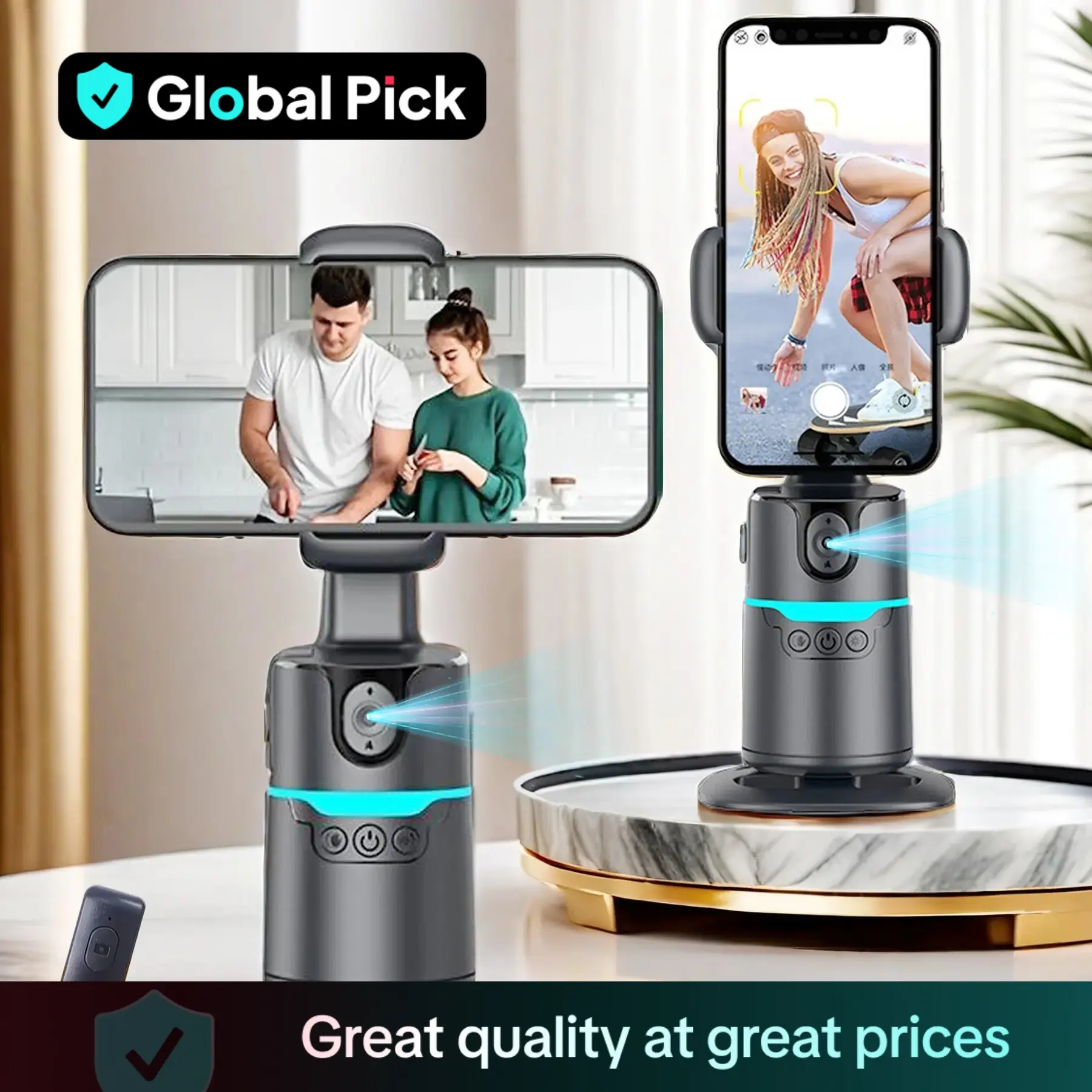 360-Degree Rotatable Smart Selfie Stick, Selfie Stick with Wireless Remote Control, Phone Stabilizer with RGB Light for Video Recording