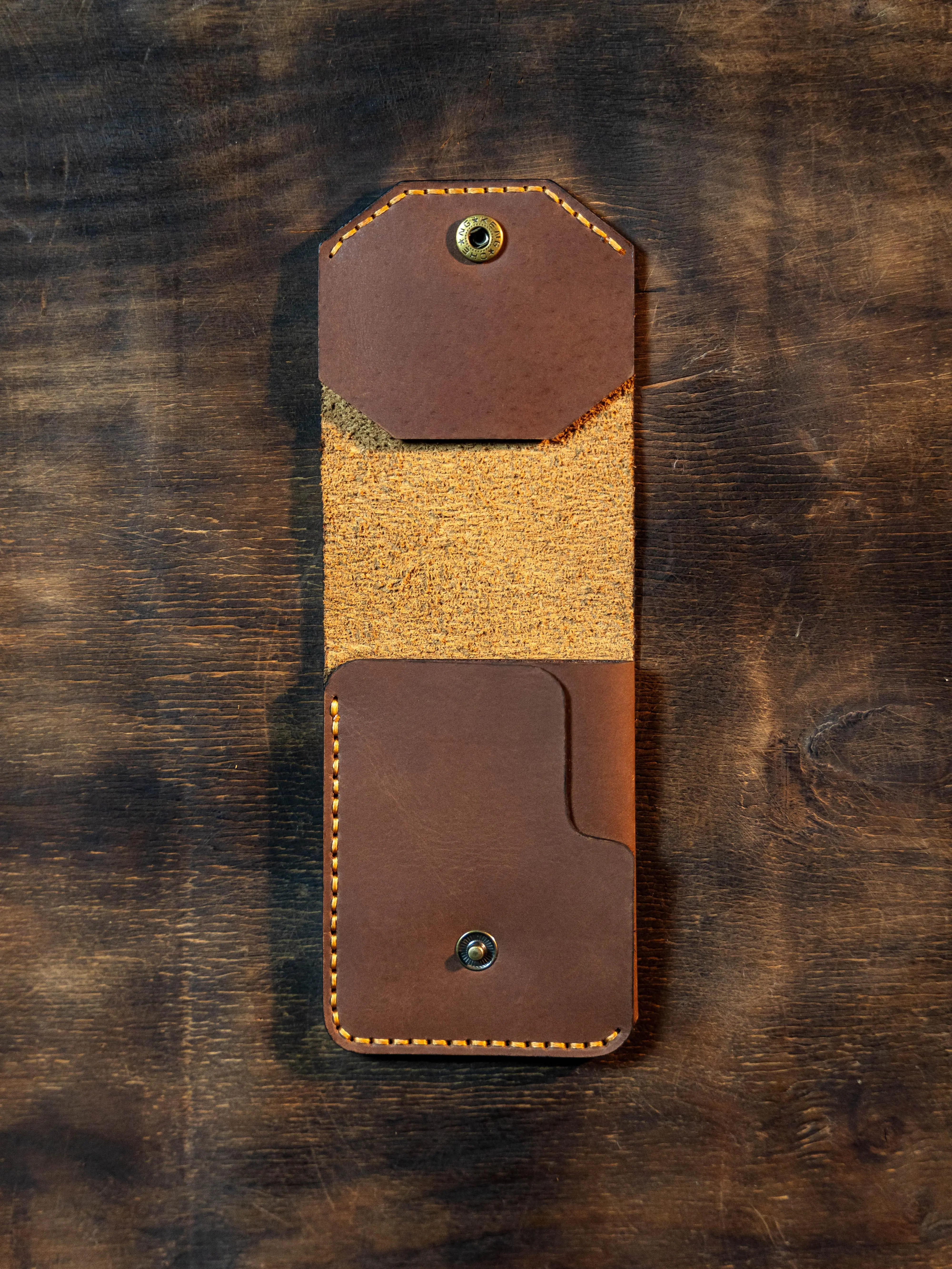 Hand Stitched Leather Wallet for Men & Women, Slim Minimalist Bifold with Flap Closure, Lightweight Basic Card Holder, Anniversary Gift for Husband