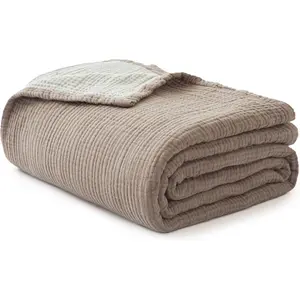 100% Cotton Muslin Blanket, Lightweight Breathable 4 Layering Soft Cotton Throw Blanket,Gauze Blanket for Bed Couch Camping All-Season Use (Coffee, 50"x60")