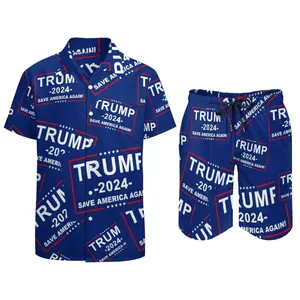 Trump 2024 Save America Again Uomo 2 Pezzi Abiti Da Spiaggia Hawaiian Button Down Camicia A Maniche Corte E Pantaloncini Set