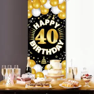 2D flat banner 1pcs 40th Birthday Decorations for Men Women, 40th Birthday Banner Fabric Party Yard Sign Photo Props Door Decor Supplies, Party Decorations Banners, Black Gold Theme for Indoor Outdoor Photographer Video Backdrops
